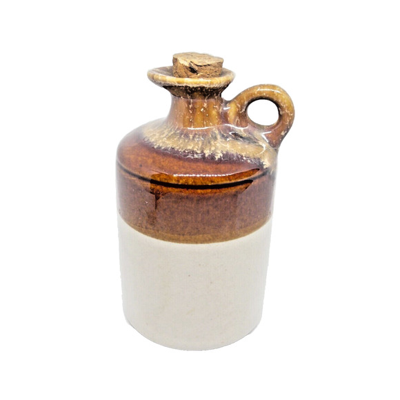 Miniature 3 Tone Little Brown Jug w/Cork Stopper Stoneware Cream/Brown/Beige VTG - Picture 3 of 7